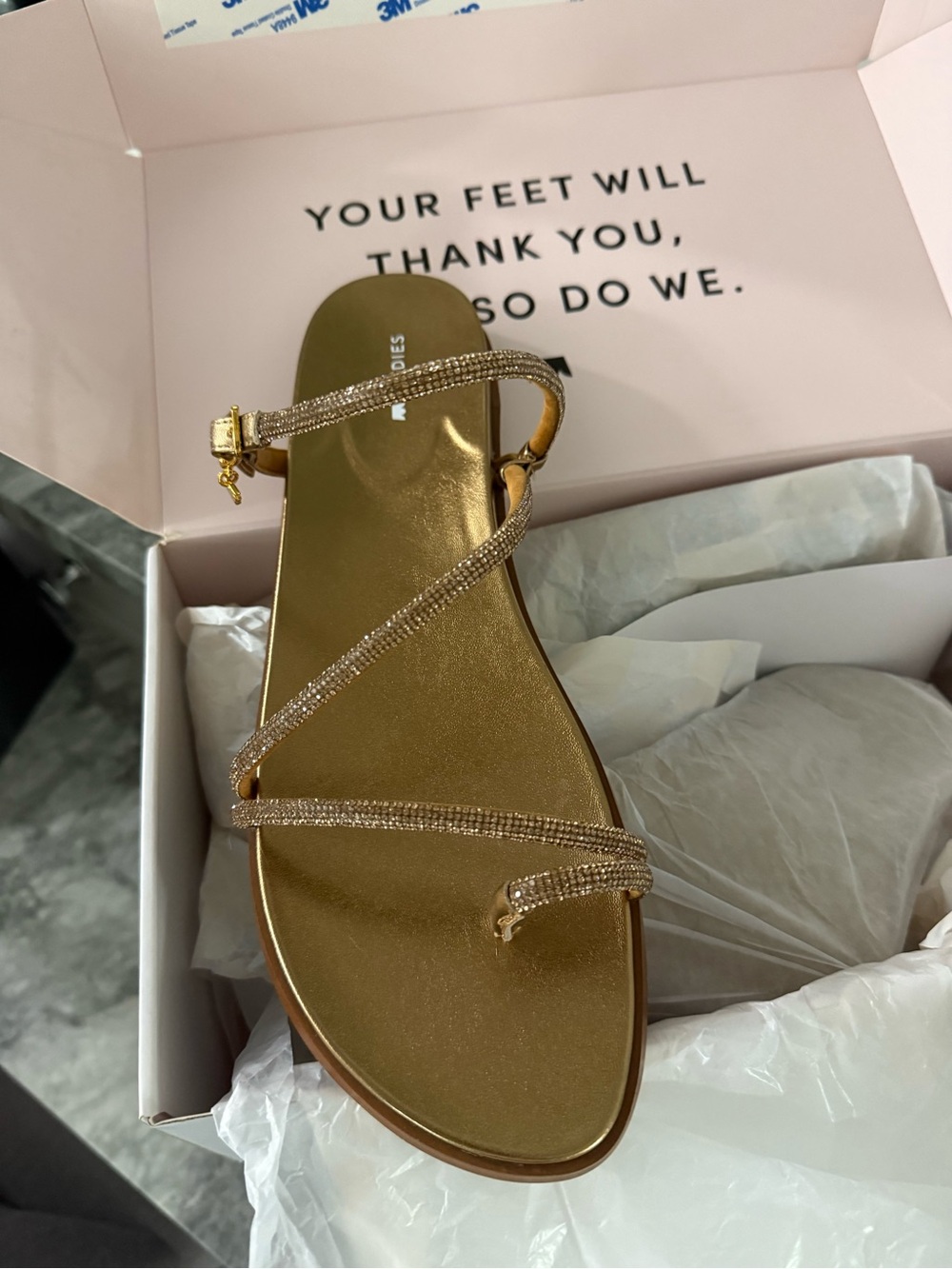 Birdies Gold Strappy Flat Sandals - Picture 2 of 8
